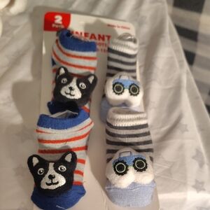 Infant Striped Animal Socks Set Rattle Booties 0-3m